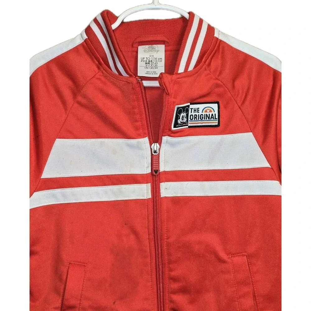 Disney Mickey Mouse Track Jacket Kids 5/6 Red White Zip Up Retro 1928 Burbank CA